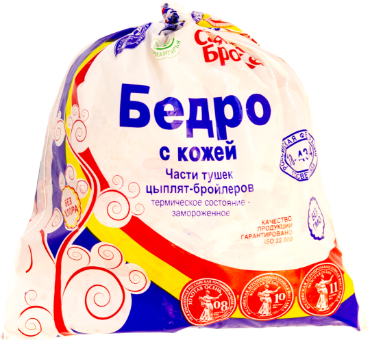 Бедро с кожей цыплят-бройлеров замороженное